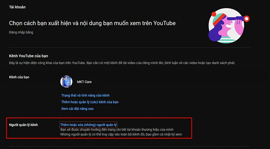 Minh họa kênh YouTube tạo từ tài khoản thương hiệu