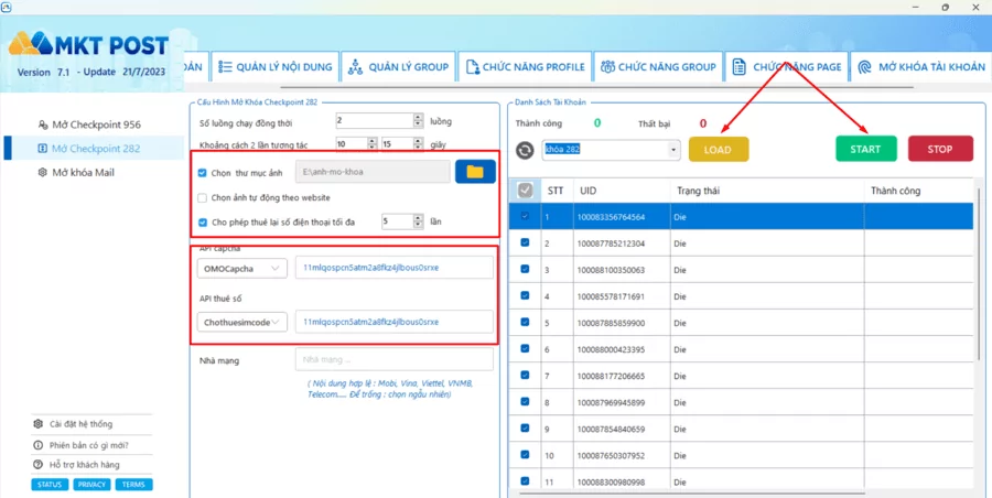 Hướng dẫn mở khóa 282 tài khoản bằng phần mềm MKT Post