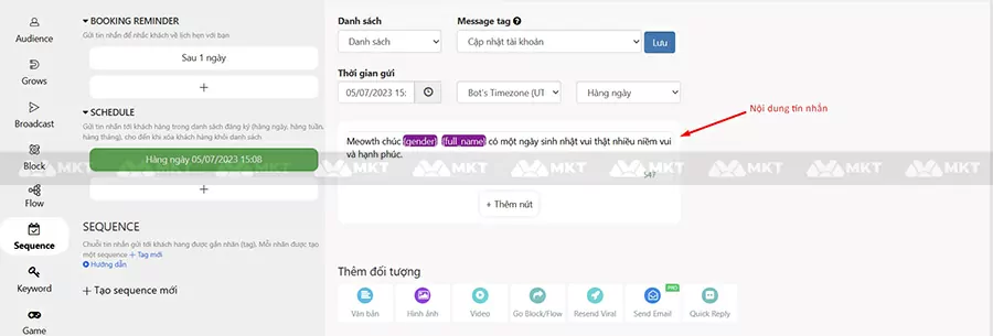 Bạn có thể dùng nhiều Sequence để tạo ra chuỗi hành động gửi tin nhắn đến khách hàng một cách đều đặn