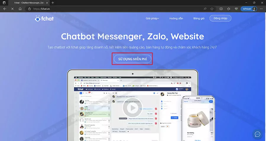 Truy cập website Fchat.vn => chọn Sử dụng miễn phí