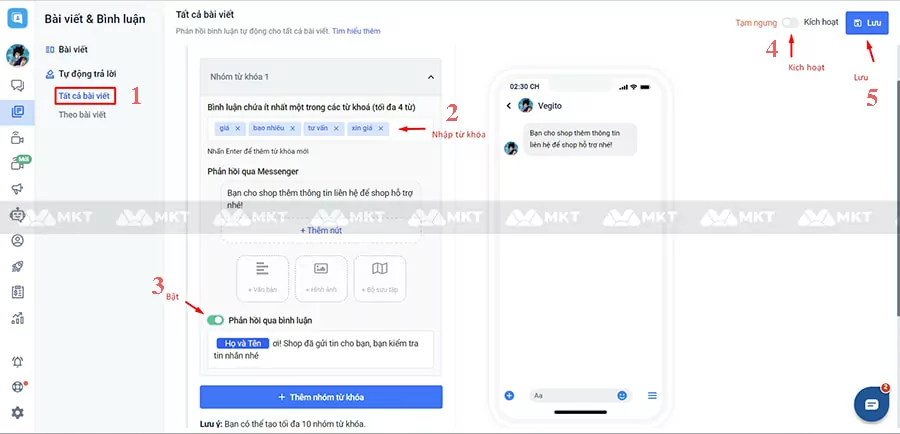 Cài đặt kịch bản trả lời comment tự động