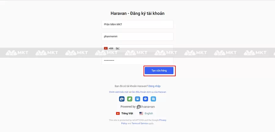 Nhập thông tin => Chọn Tạo cửa hàng