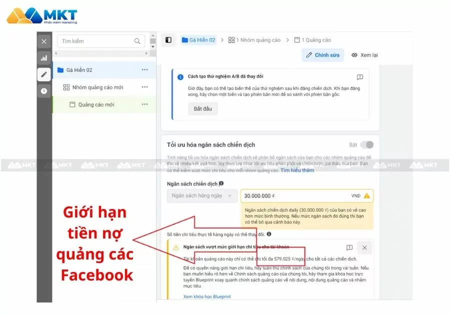 Giới hạn ngân sách có thể nợ Facebook là bao nhiêu?