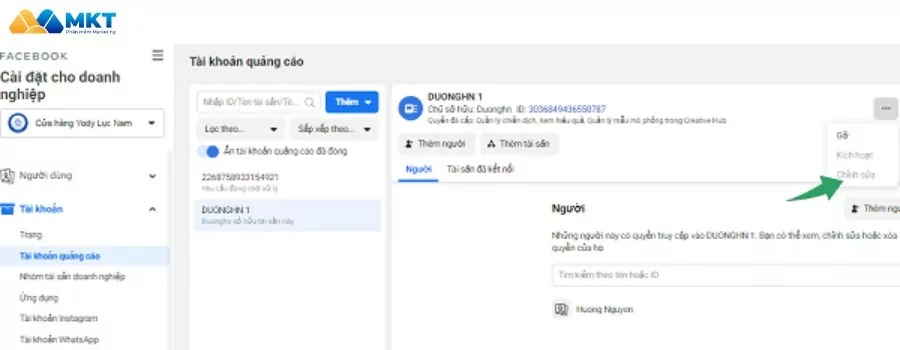 Đổi tên tài khoản quảng cáo