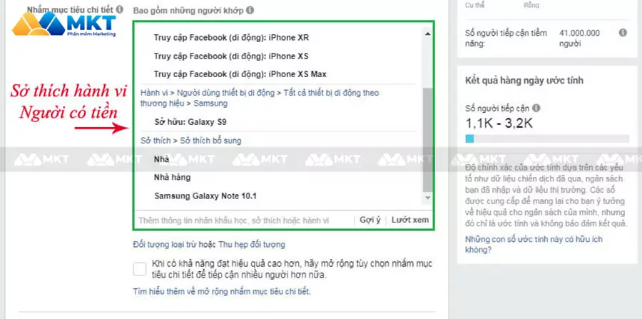Target đối tượng Facebook qua sở thích, hành vi