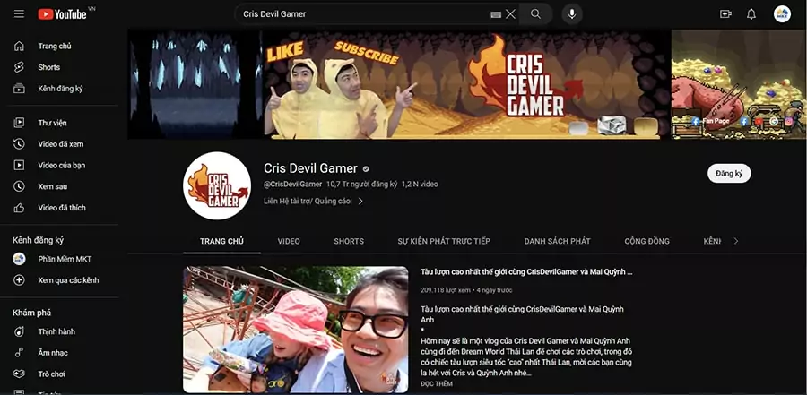Kênh YouTube Cris Devil Gamer