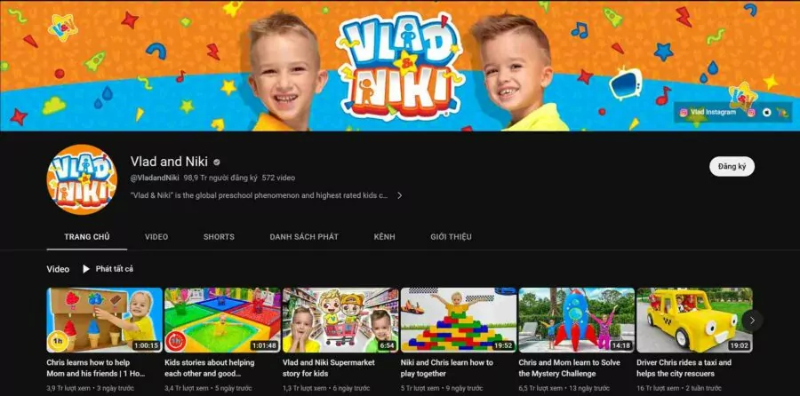 Top kênh YouTube nhiều sub nhất thế giới: Vlad and Niki
