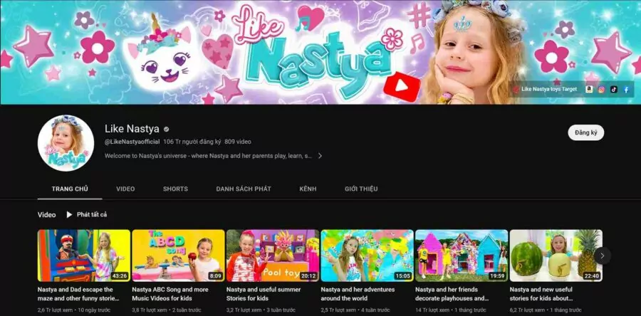 Top kênh YouTube nhiều sub nhất thế giới: Like Nastya