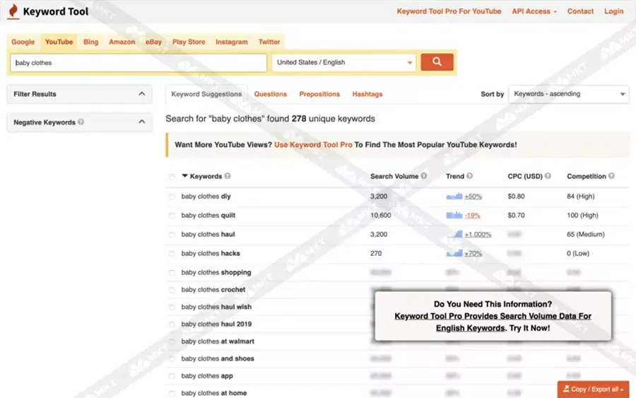 Công cụ nghiên cứu từ khóa YouTube Keywordtool.io