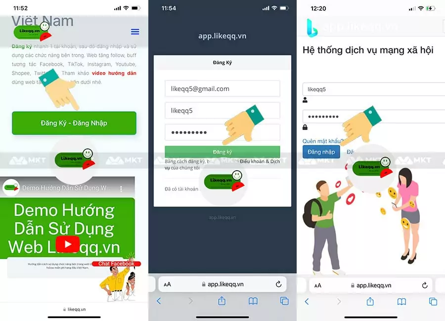 Đăng nhập vào website Likeqq.vn