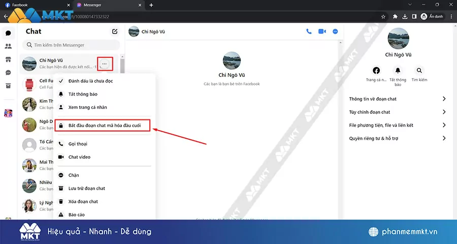 Chọn Bắt đầu đoạn chat mã hóa đầu cuối