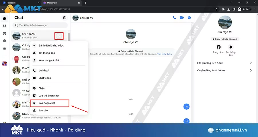 Chọn Xóa đoạn chat