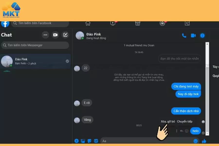 Cách thu hồi tin nhắn trên Messenger đối với máy tính