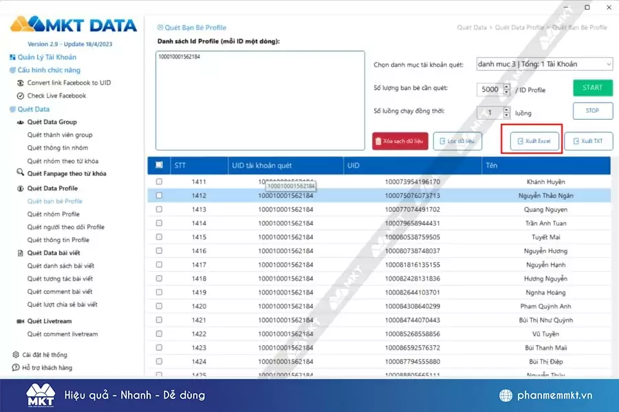 Phần mềm MKT Data - Phân tích, tổng hợp data khách hàng tiềm năng trên Facebook
