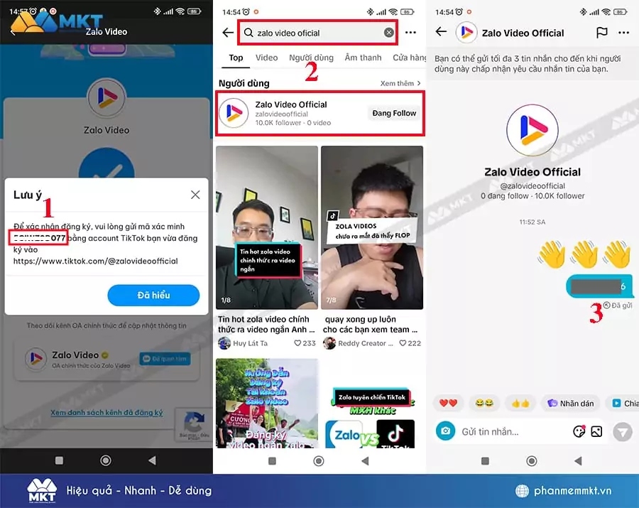 Gửi mã xác minh cho kênh Zalo Video Official