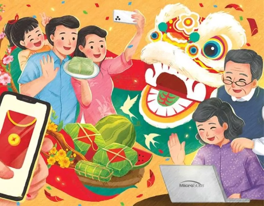 Ảnh bìa Tết 2024 vui vẻ bên gia đình