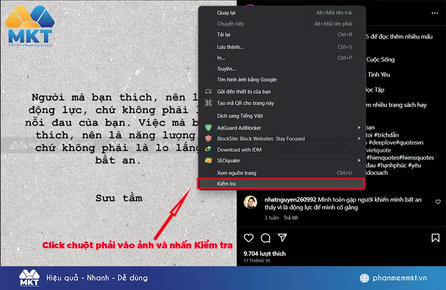 Click chuột phải vào ảnh => chọn Kiểm tra
