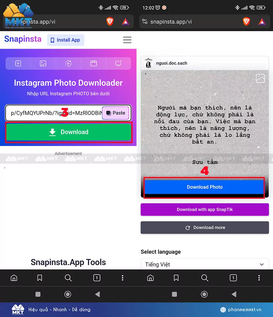 Cách lưu ảnh từ Instagram về điện thoại bằng web SnapInsta
