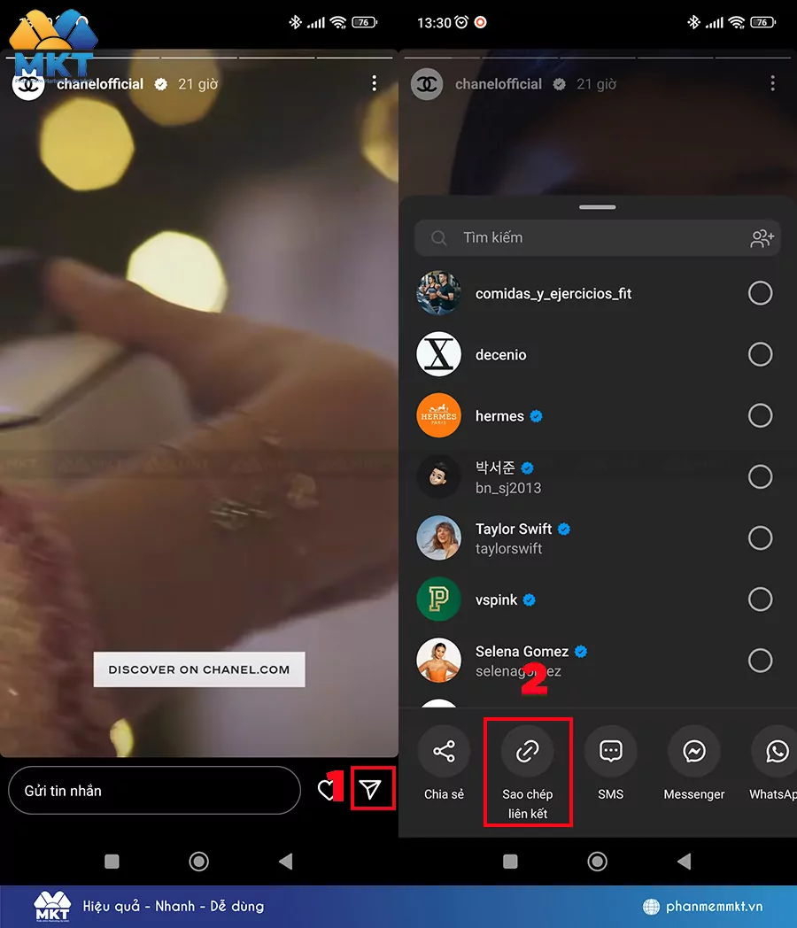 Lấy link story Instagram muốn tải xuống
