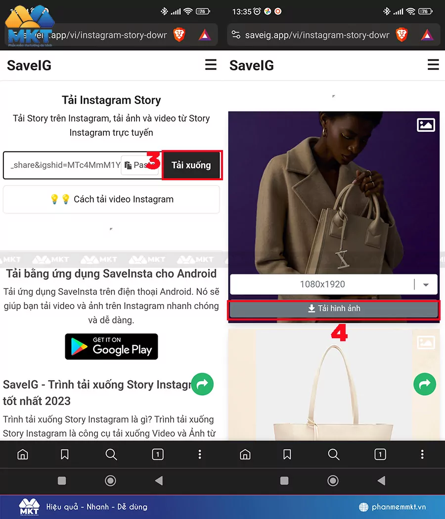 Download story Instagram với SaveIG