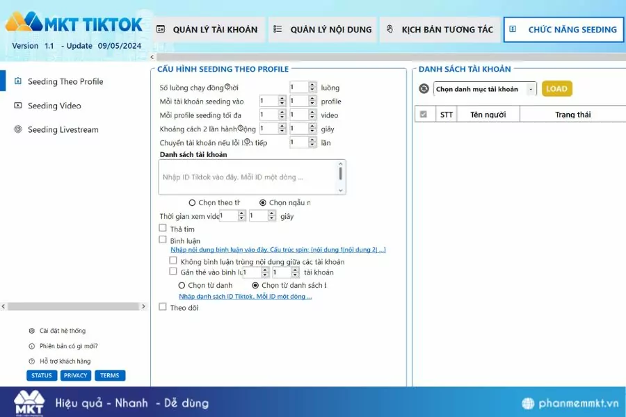 Tính năng phần mềm MKT TikTok